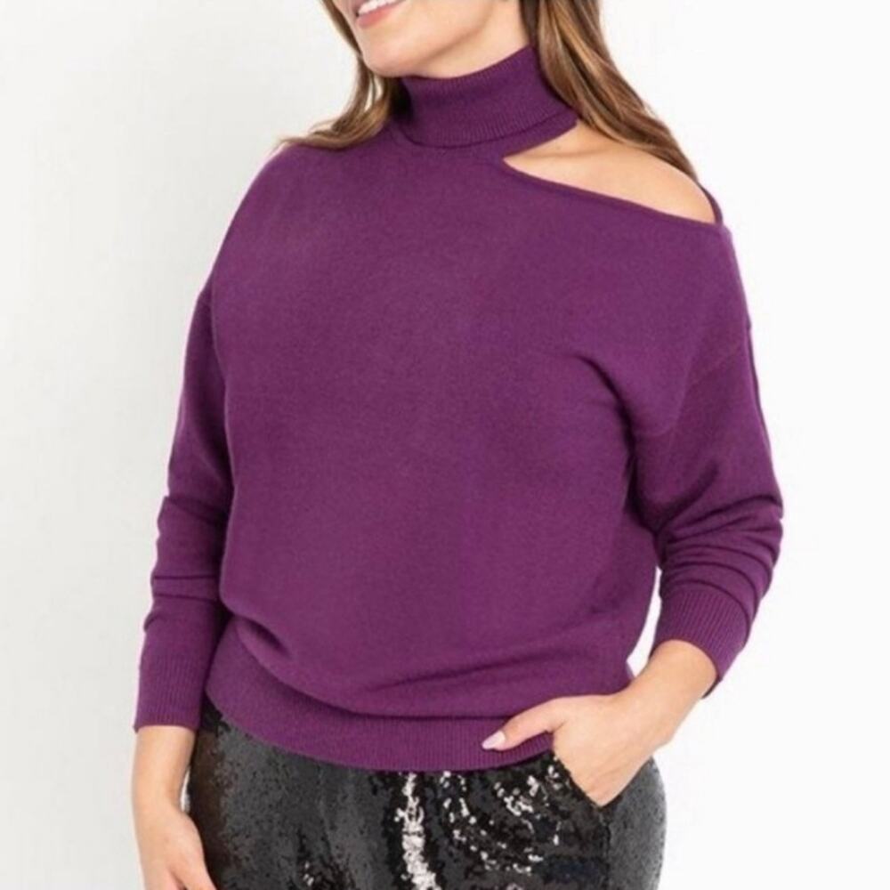 Eloquii Elements High Neck Cold Shoulder Sweater Purple size 14/16